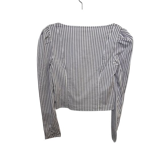 Free People Caroline Stripe Top Neutral Puff Sleeve Blouse Boat Neck Sz M NEW - Picture 4 of 9